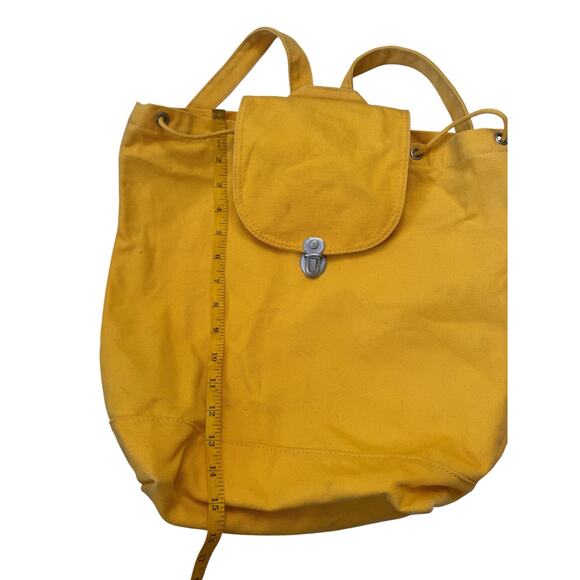 BAGGU Yellow Canvas Drawstring Flap Backpack Zippered Pocket Click Closure main image 4